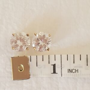 14k Gold Four Prong Round Cubic Zirconia Large Clear White Stud Earrings Stamped